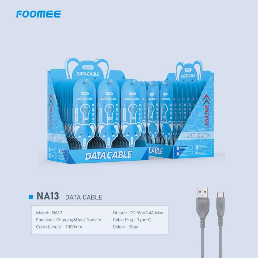Kabel Data Type C Fast Charging FOOMEE NA13 - ISI 30 - Panjang 100 cm