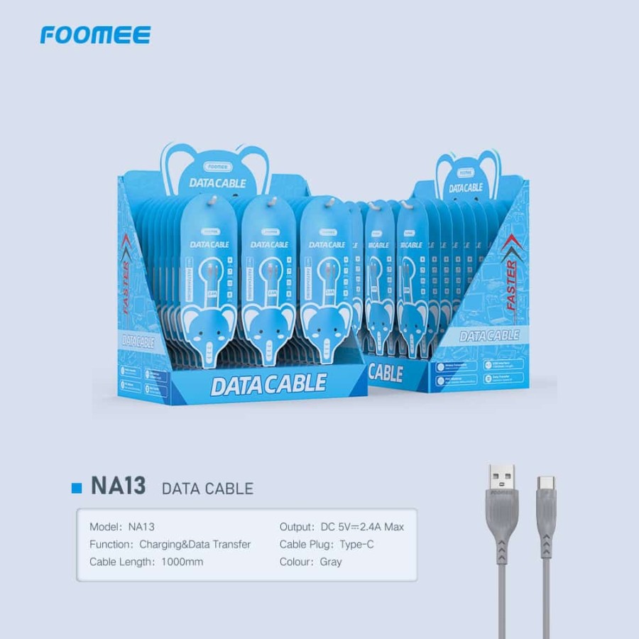 Kabel Data Type C Fast Charging FOOMEE NA13 - SATUAN ECERAN - 100 cm