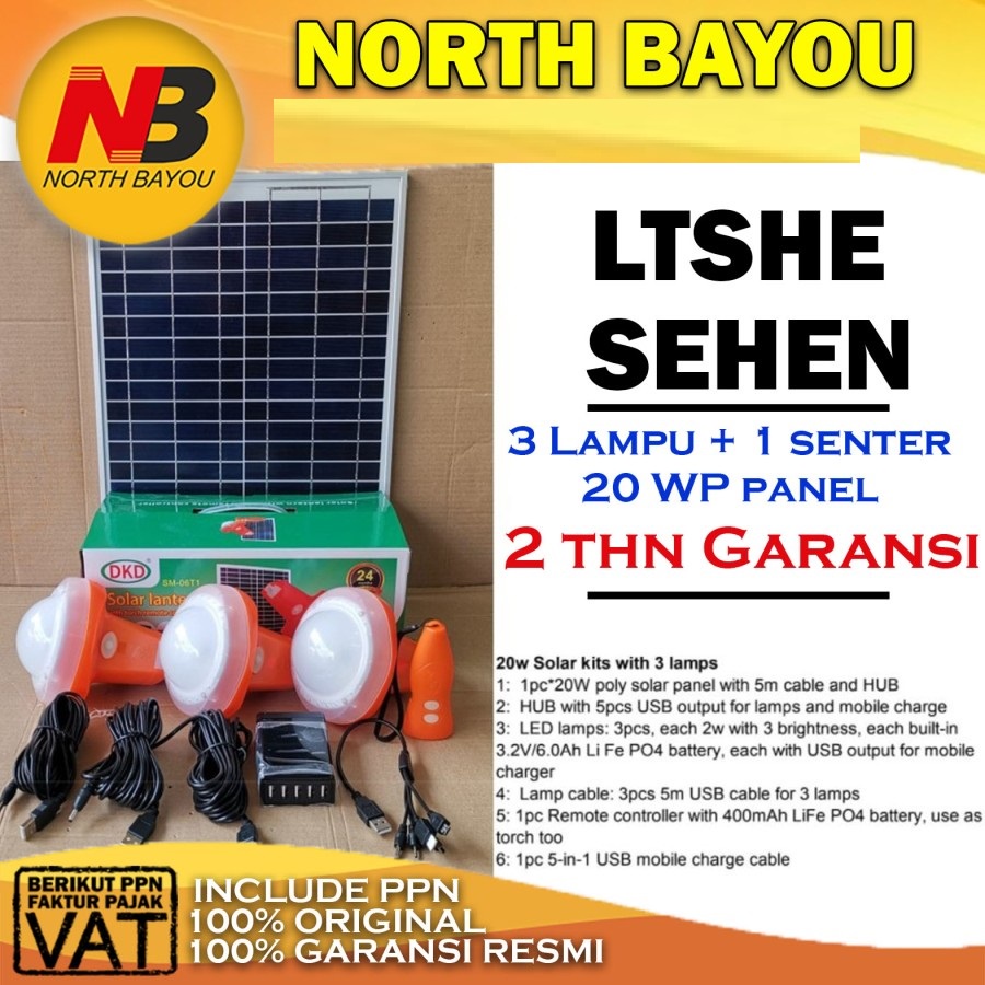 Senter lampu LTSHE DKD Sehen 3 lampu + 1 senter solar panel 20wp - 3lampu +1senter