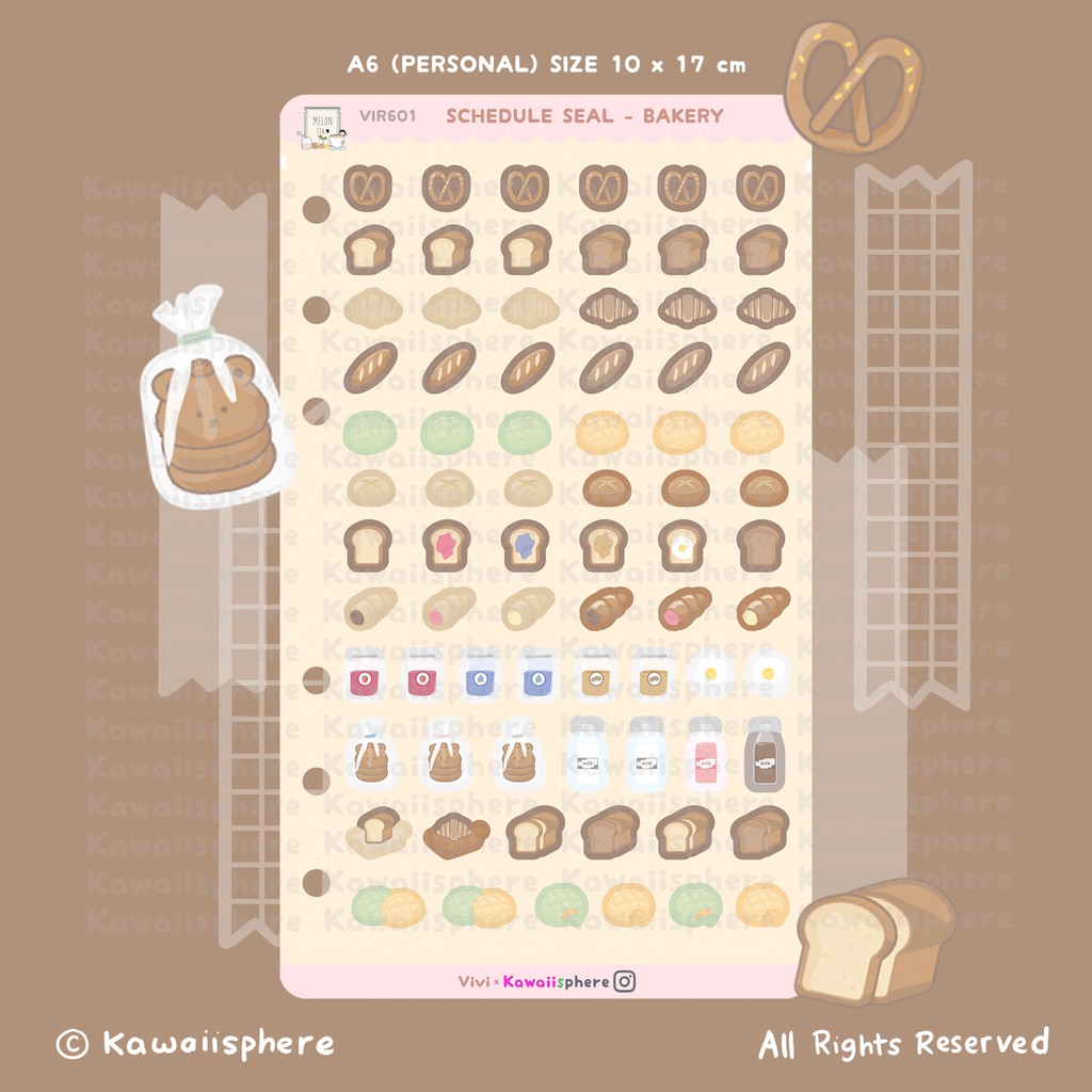 

Schedule Seal - Bakery | Kawaii Planner / Ring Binder Sticker | Bread