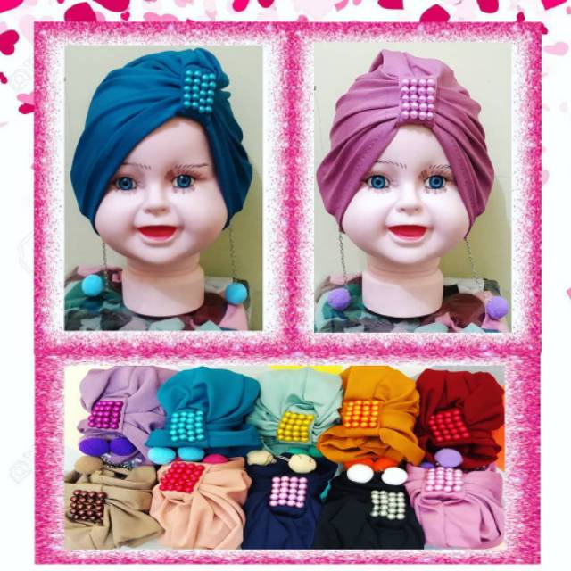 Turban Simple Mutiara Pom-pom | Turban Anak | Turban Bayi | Alus Collection | BISA C.O.D