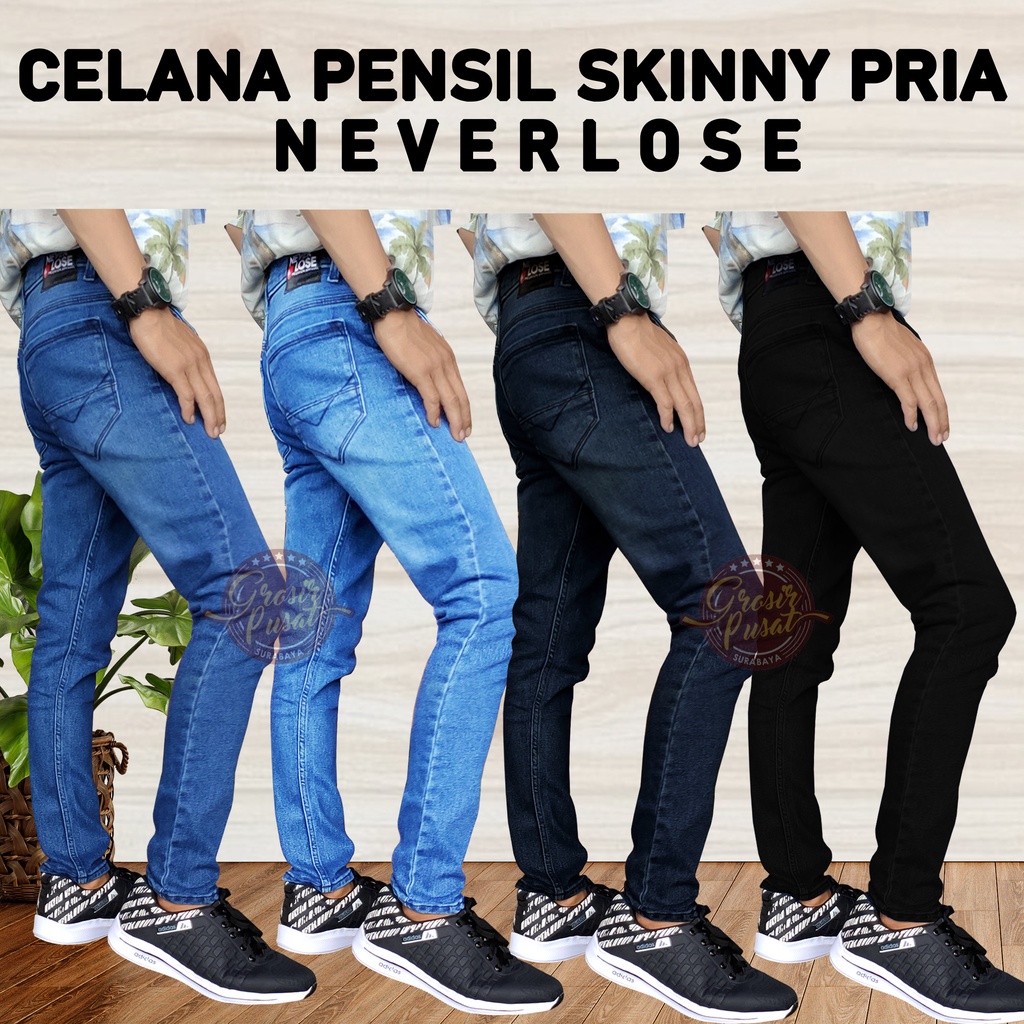 Celana Jeans NVL Original Pensil Skinny Pria Ukuran 27 - 38