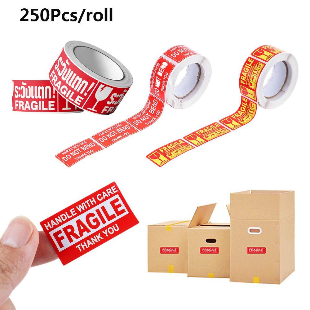 Suyo 250Pcs/roll Stiker Peringatan Fragile Perawatan Tahan Lama Kemasan Pengiriman Menandai Perekat Pengiriman Express Label