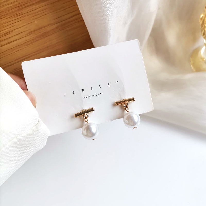 Anting Tusuk Sterling Silver 925 Desain Simple Unik Hias Mutiara Untuk Wanita