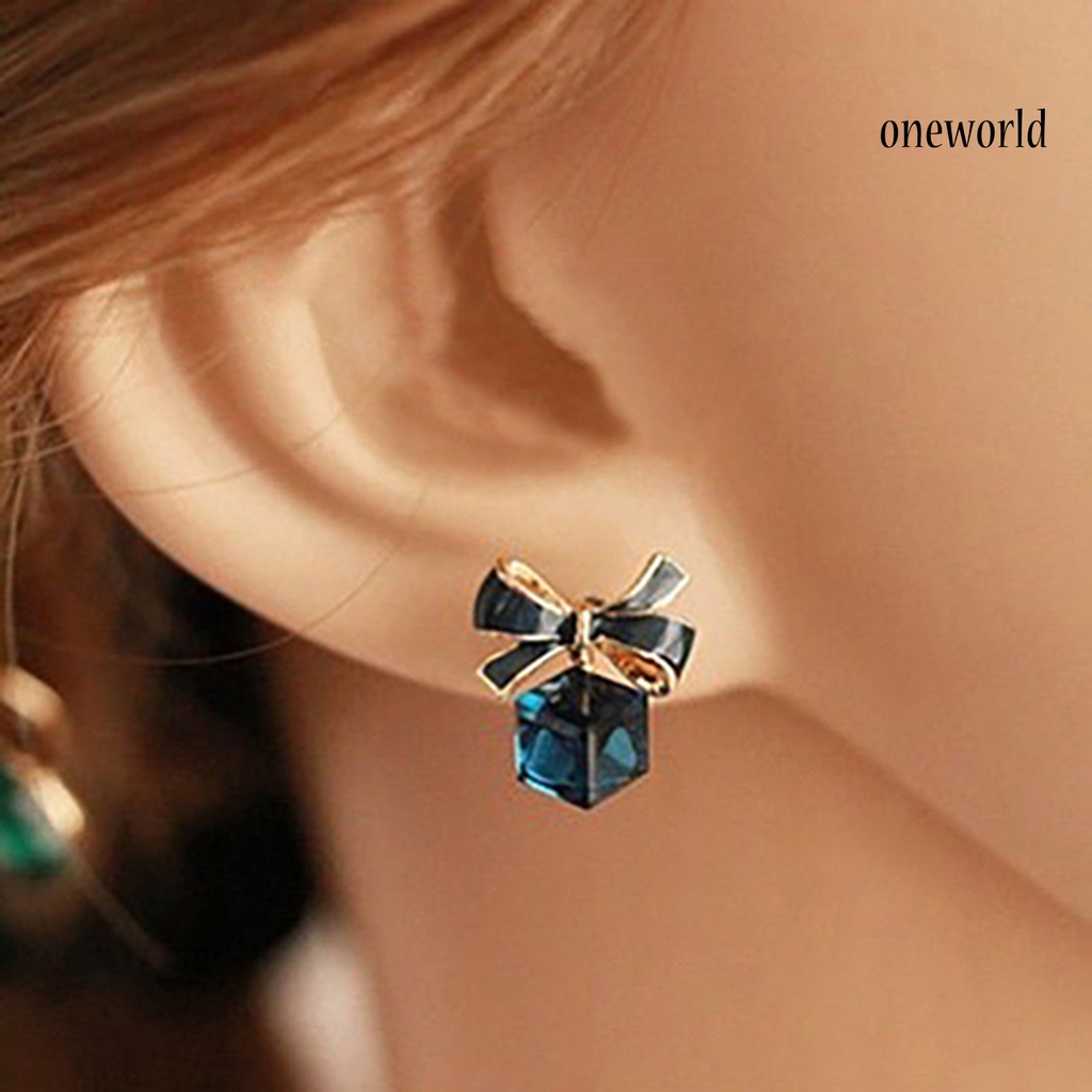 OW@ Women Earrings Attractive Elegant Smooth Bowknot Anti-allergic Ear Studs for Banquet