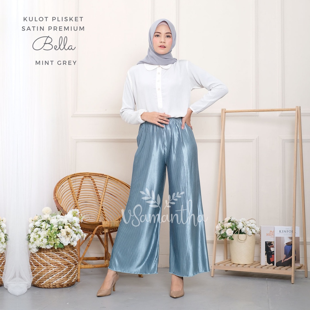 Celana Kulot Satin Plisket Premium Bella