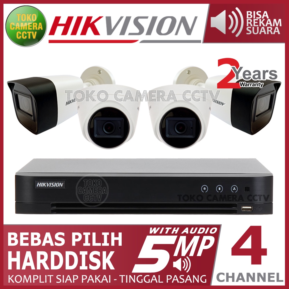 PAKET CCTV HIKVISION 5MP 4 CHANNEL 4 KAMERA AUDIO