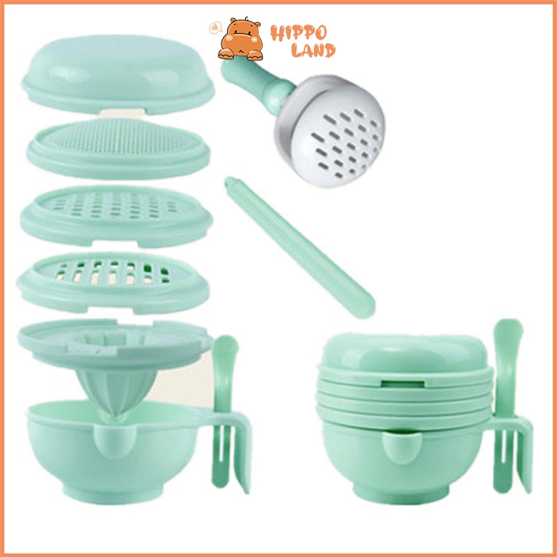 HIPPO LAND  Multifungsi  Grinding  Bowl  Baby  Food Maker  Alat Pembuat Makanan Mpasi Bayi set   9pcs 168