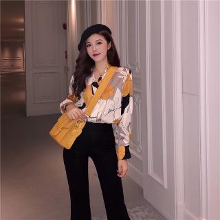 Fashion printed flower shirt POLO collar shirt loose long 