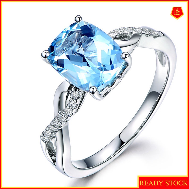 [Ready Stock]Fashion Personality Inlaid Topaz Sapphire Ring for Women