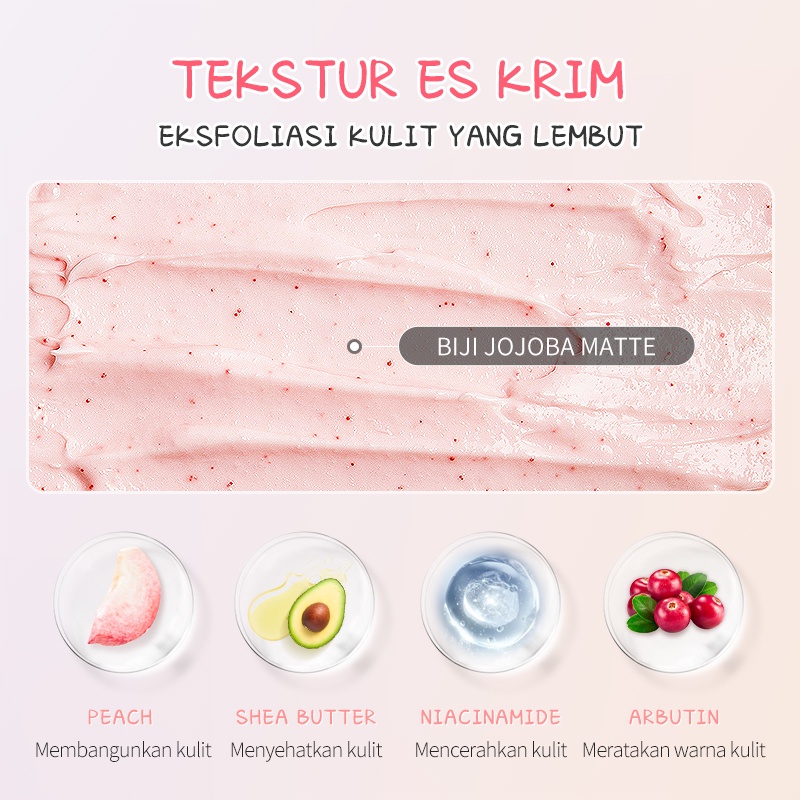 BPOM Fenyi Peach Tender Skin Body Scrub Lembut Krim Pelembab Membersihkan Mengeksfoliasi 100g