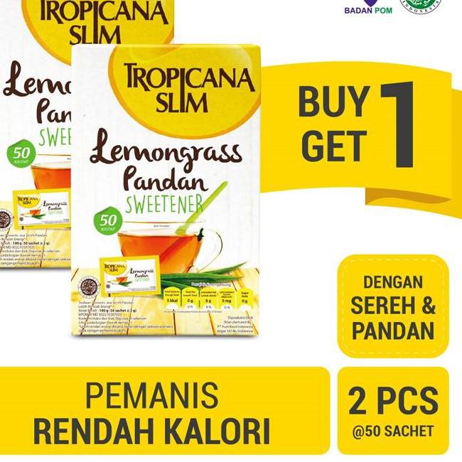 

Diskon19% BUY 1 GET 1 - Tropicana Slim Sweetener Lemongrass Pandan