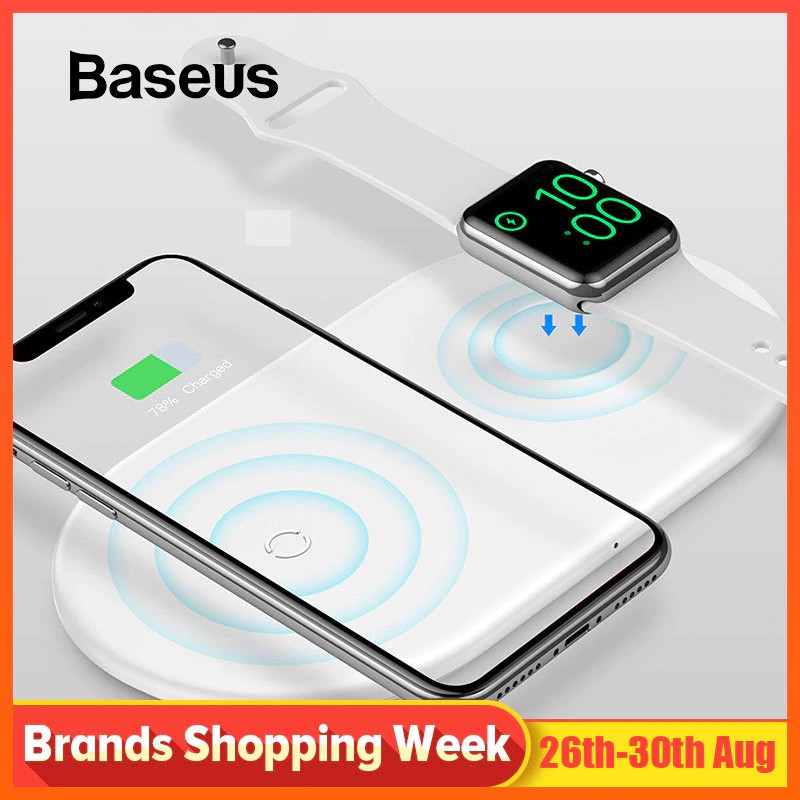 adapter Baseus 2 in 1 Wireless Charger Pad For Apple Watch 4/3/2/1 Upgrade Version Fast Wireless