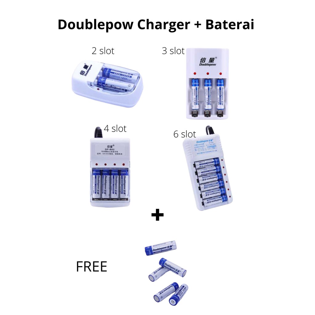 Charger Baterai 2 slot / 3 slot / 4 slot / 6 slot AA/AAA + Bonus Baterai