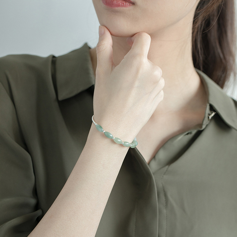 [Ready Stock]Fashion Simple S925 Sterling Silver Jade Emerald Bracelet