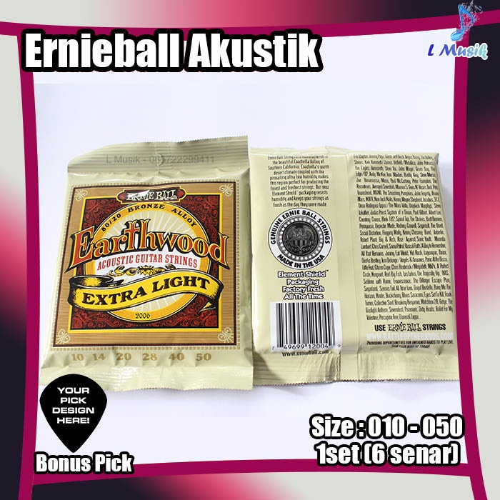 SENAR GITAR AKUSTIK ERNIEBALL 010 EARTH WOOD EXTRA LIGHT ACCOUSTIC GUITAR STRINGS 1 SET ERNIE BALL