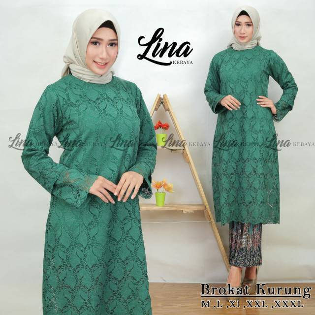 Setelan kebaya masa kini kurung tunik bahan brokat pake puring