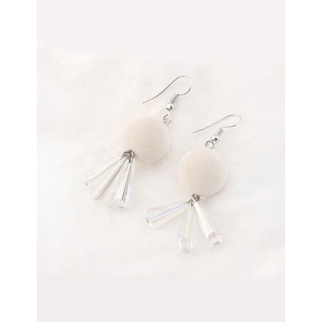 EA05 Anting Tassel Pom Pom Crystall Glass