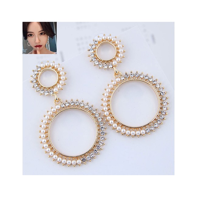 LRC Anting Tusuk Fashion Gold Metal Ring Earrings A57887