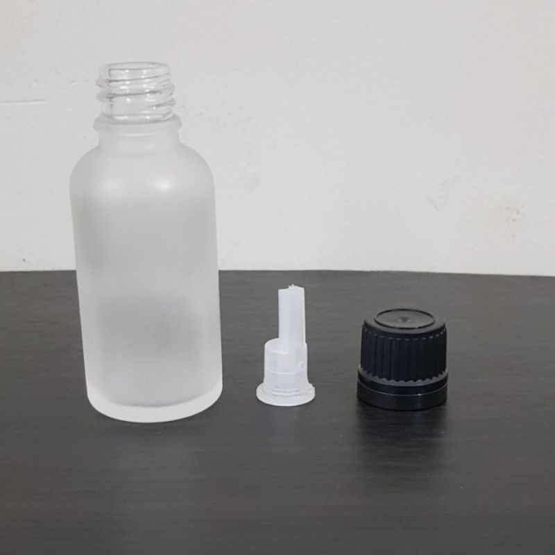 botol kaca 30ml bening doff frosted tutup filler hitam