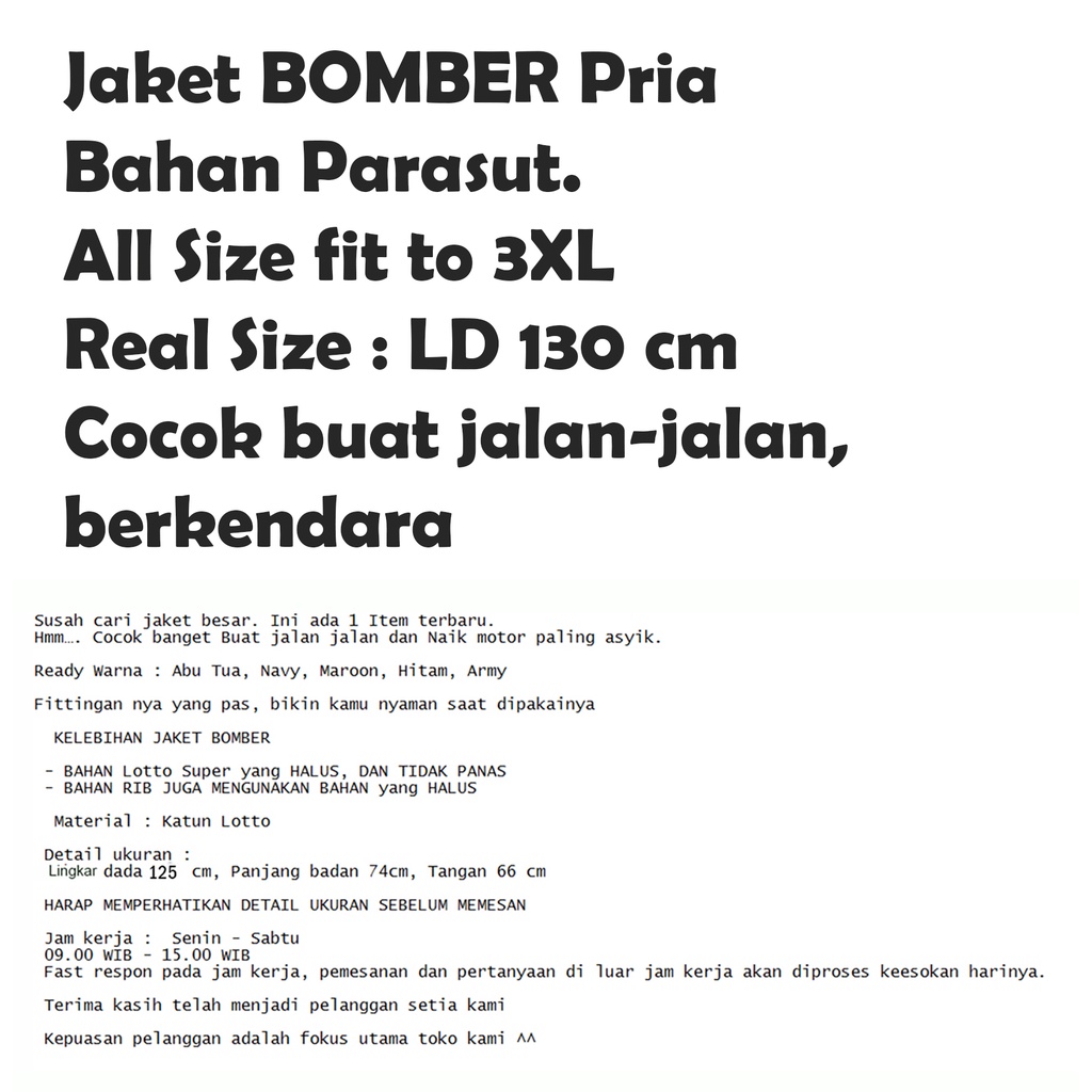 Jaket Bomber Pria Jumbo Big Size 2XL hingga 3XL - JCCollections