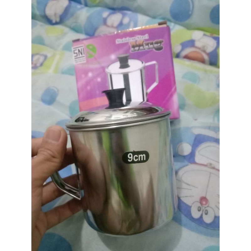 gelas mug stenlis steel tebal merek komodo/ Gelas Mug Stainlees Lengkap Dengan Tutup