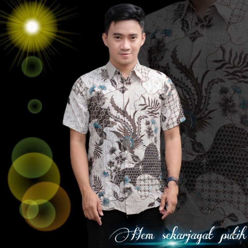 KEMEJA DAN HEM BATIK PRIA MOTIF YASMINA PUTIH