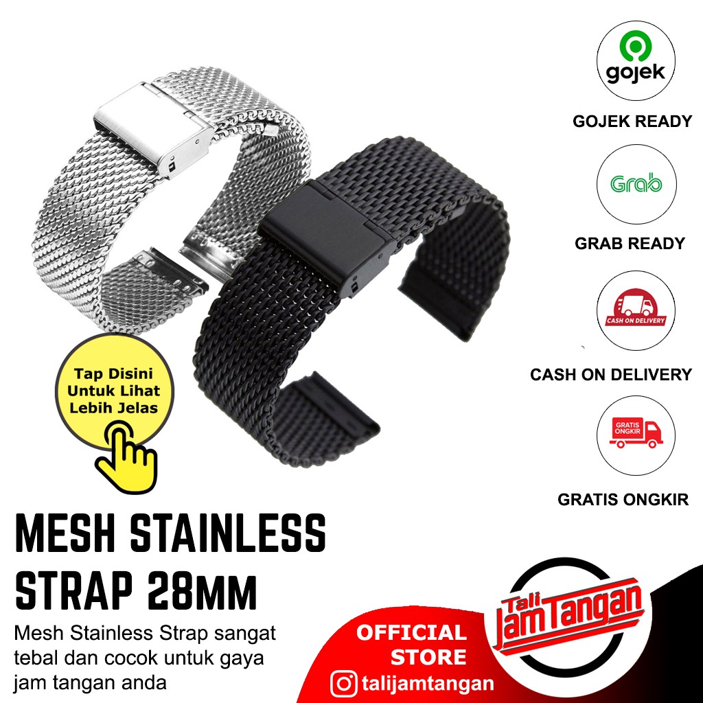 Tali Jam Tangan Shark Mesh Hitam atau Silver