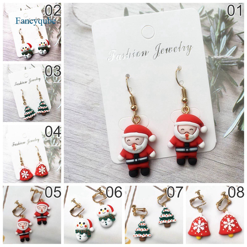 Fancyqube Anting Stud Desain Pohon Natal Santa Claus Untuk Wanita