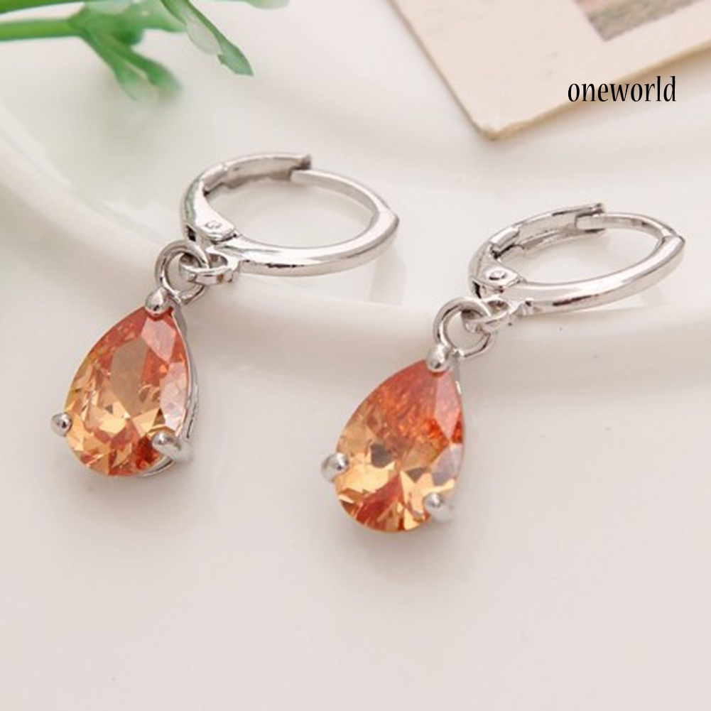 OW@ Women Teardrop Cubic Zirconia Dangle Hoop Earrings Wedding Party Jewelry Gift