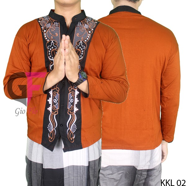 GIOFLO Kemeja Koko Terbaru Muslim Pria Katun Brown / KKL 02