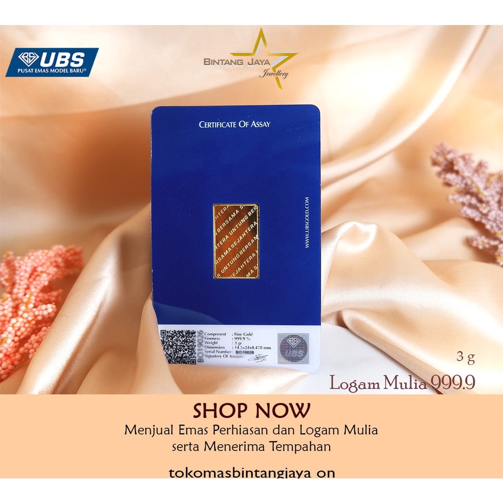 Logam mulia 3gr UBS termurah (LM) Emas 3gr bersertifikat sni batangan