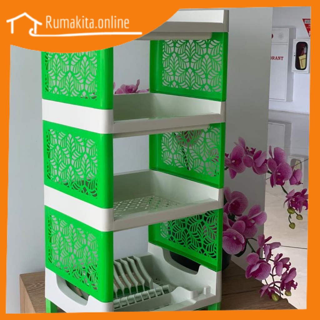 Rak Piring Susun 4 Warna-Warni / Rak Piring Bongkar Pasang / Tempat Alat Makan Multifungsi RK 03