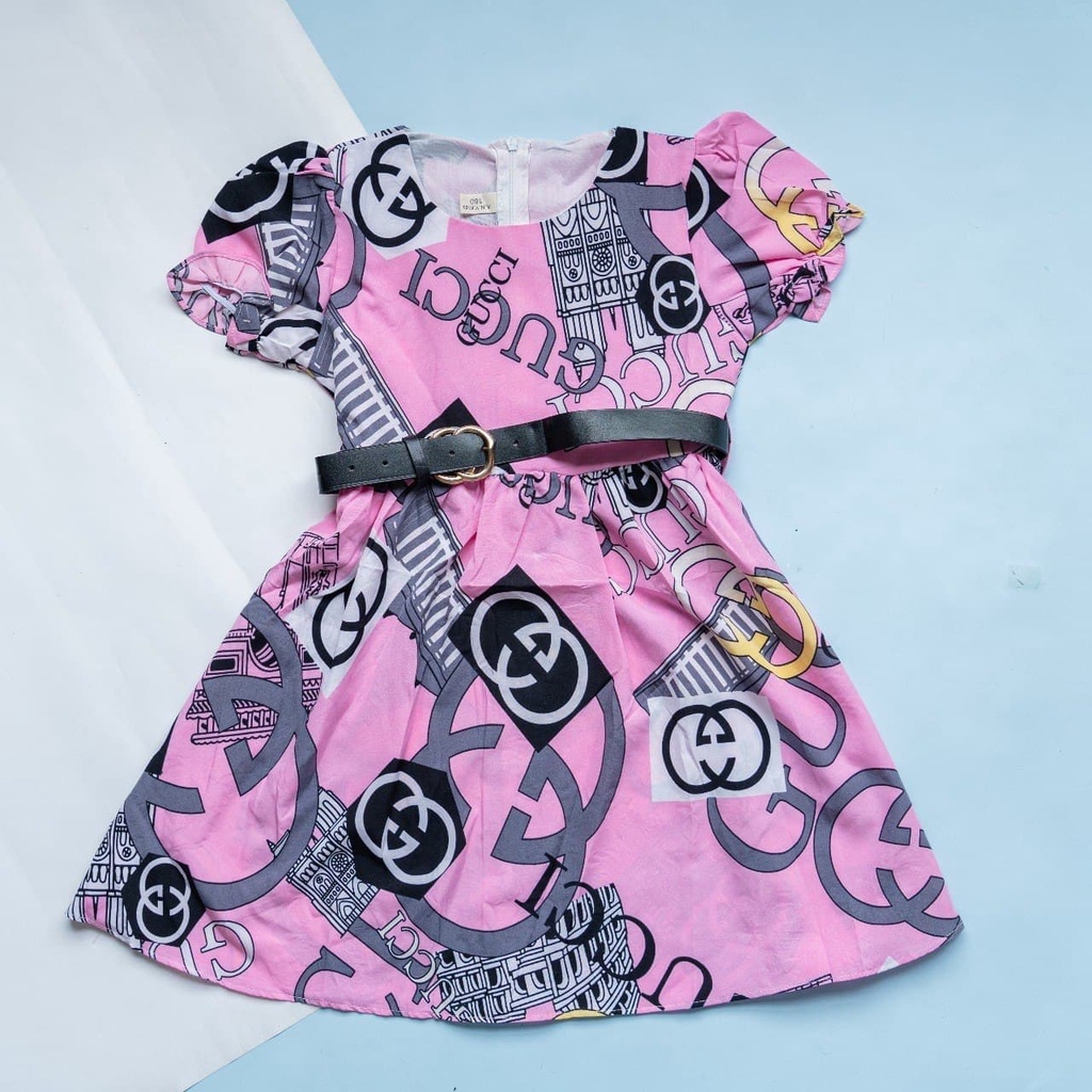 Promo !! Dress  elegant anak perempuan import - dress flower much chanel  (MIX MOTIF) uk 3-7th