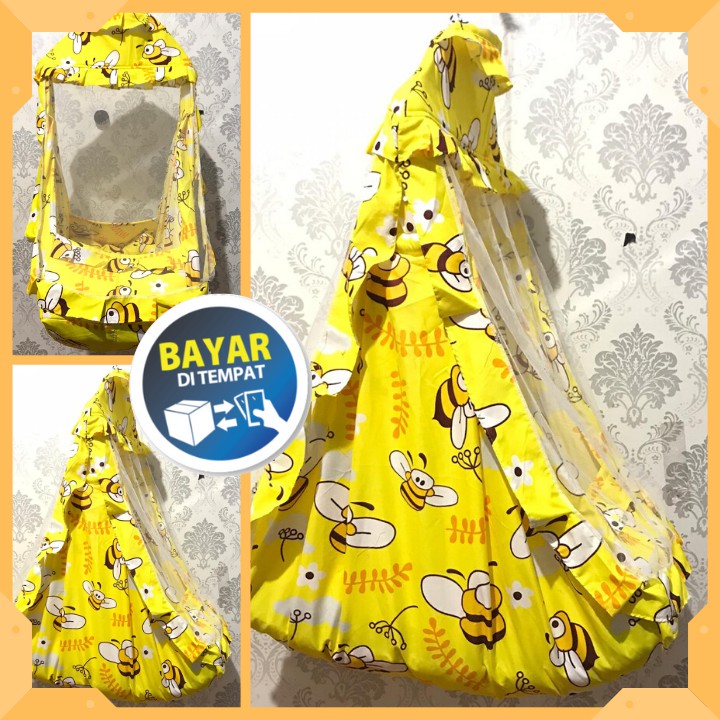 AYUNAN BAYI GANTUNG PAKAI KELAMBU TEMPAT TIDUR BAYI KARAKTER MOTIF YELLOW BEE