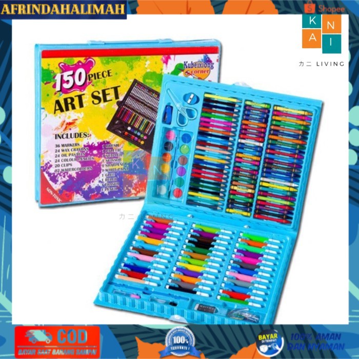 

[TERBARU] Crayon Set Anak 150 Pc Pensil Warna Alat Lukis Set Kado Anak - Biru