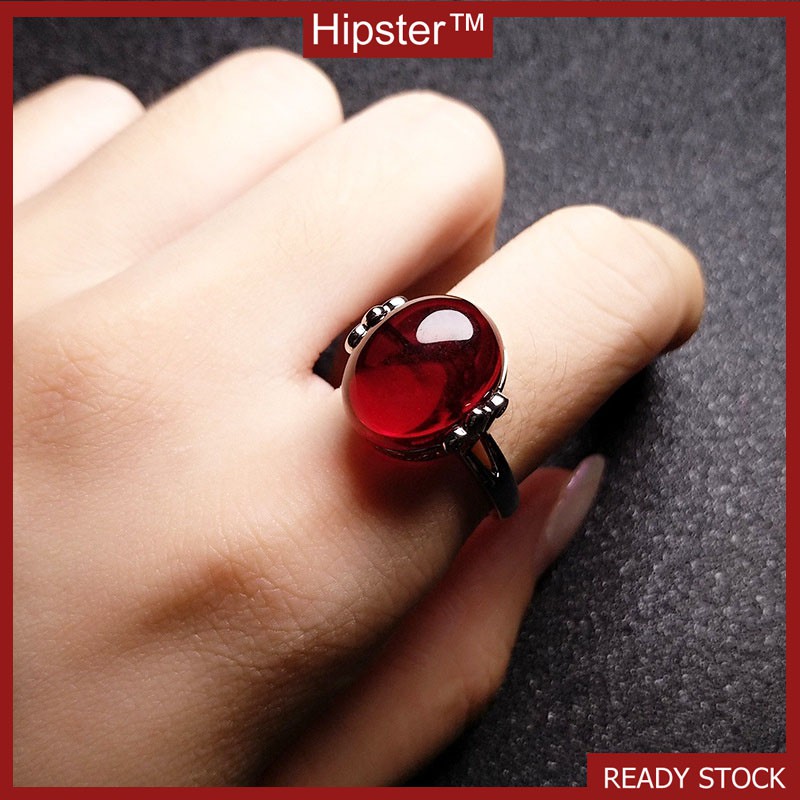 Hot Sale Elegant Temperament Entry Lux Inlaid round Pomegranate Red Adjustable Ring