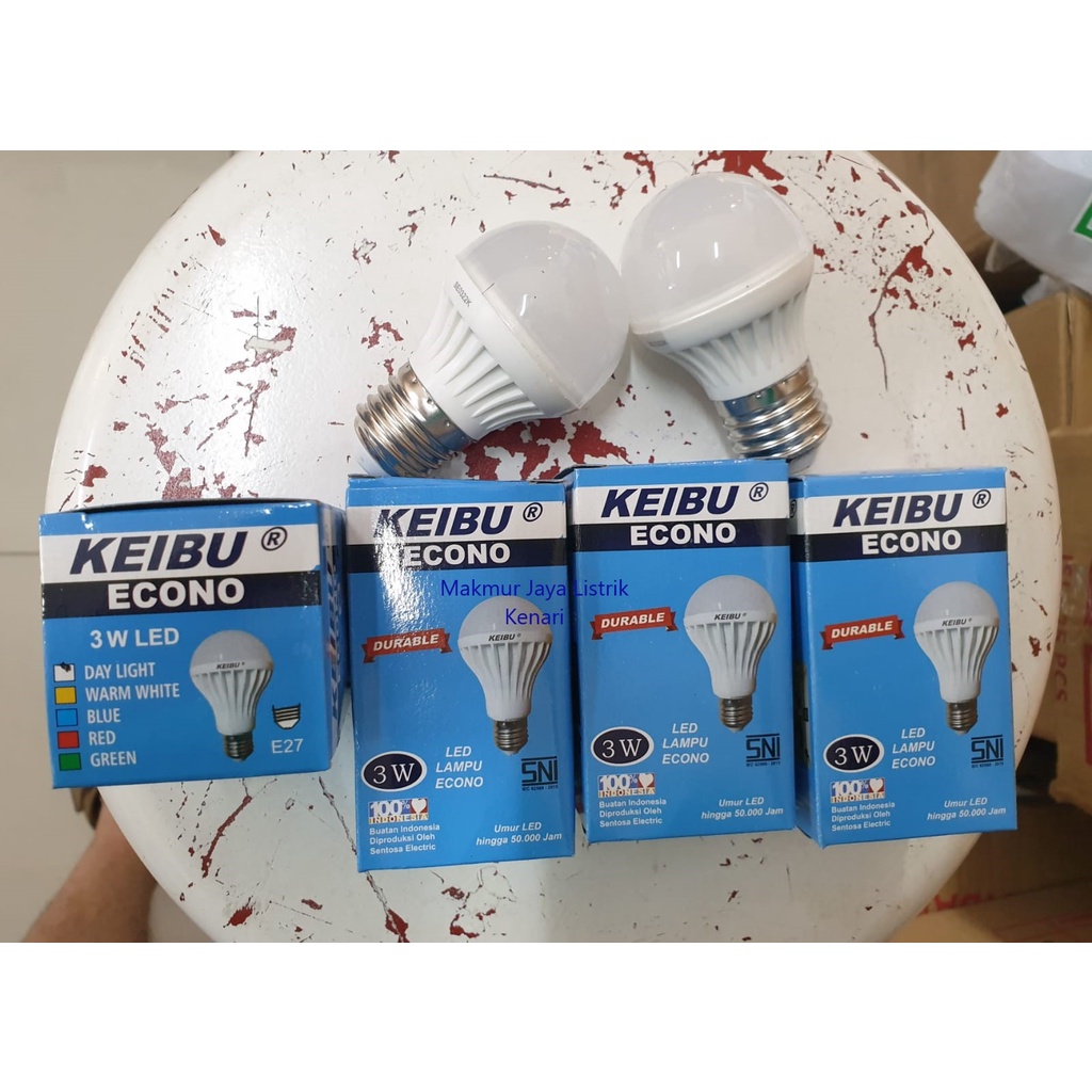 LAMPU LED ECONO 3 Watt E27 KEIBU WHITE / WARM WHITE Merah Hijau Biru