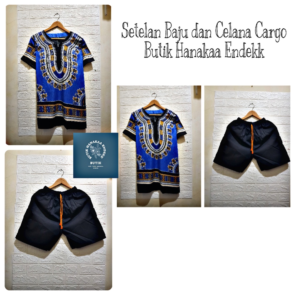 Setelan Baju dan Celana Etnik Dashiki Warna Pria/Wanita (Unisex)