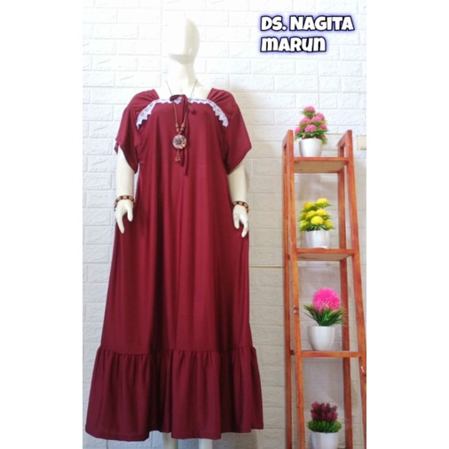 bisa cod Daster Nagita Jersey Renda Jumbo Murah LD 110cm P 130cm
