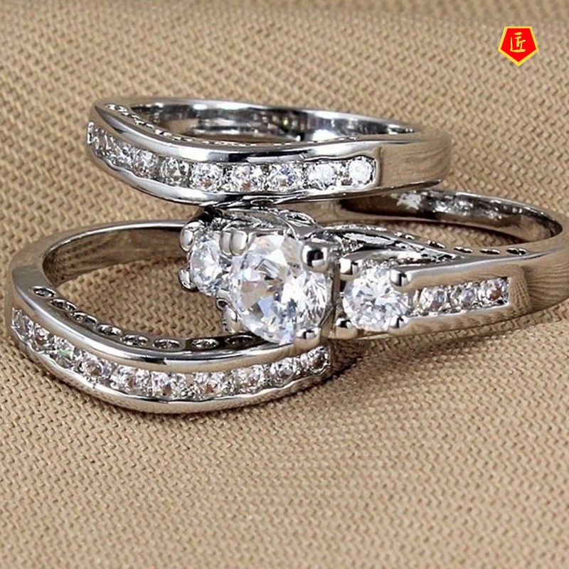 [Ready Stock]Fashion Temperament Diamond Couple Combined Ring Set