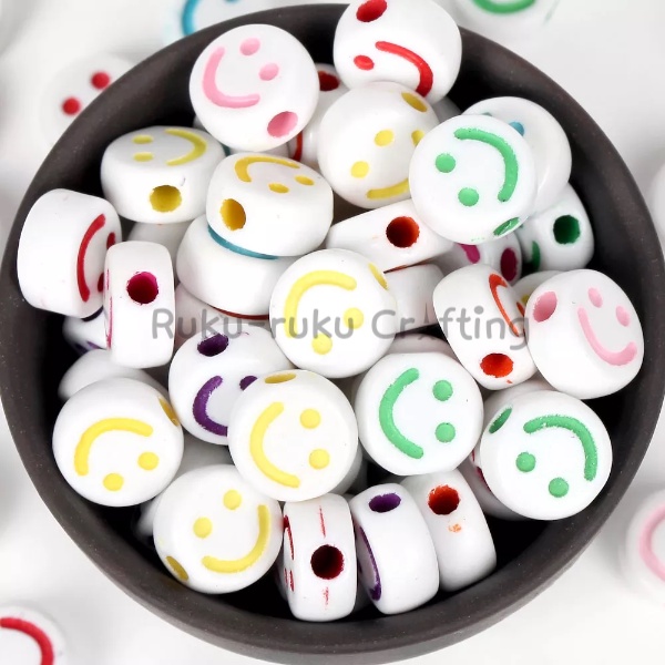 (35 Pcs) Pcs Manik Smile Bulat Mote Smile Emoji Bahan Kerajinan Dan Meronce