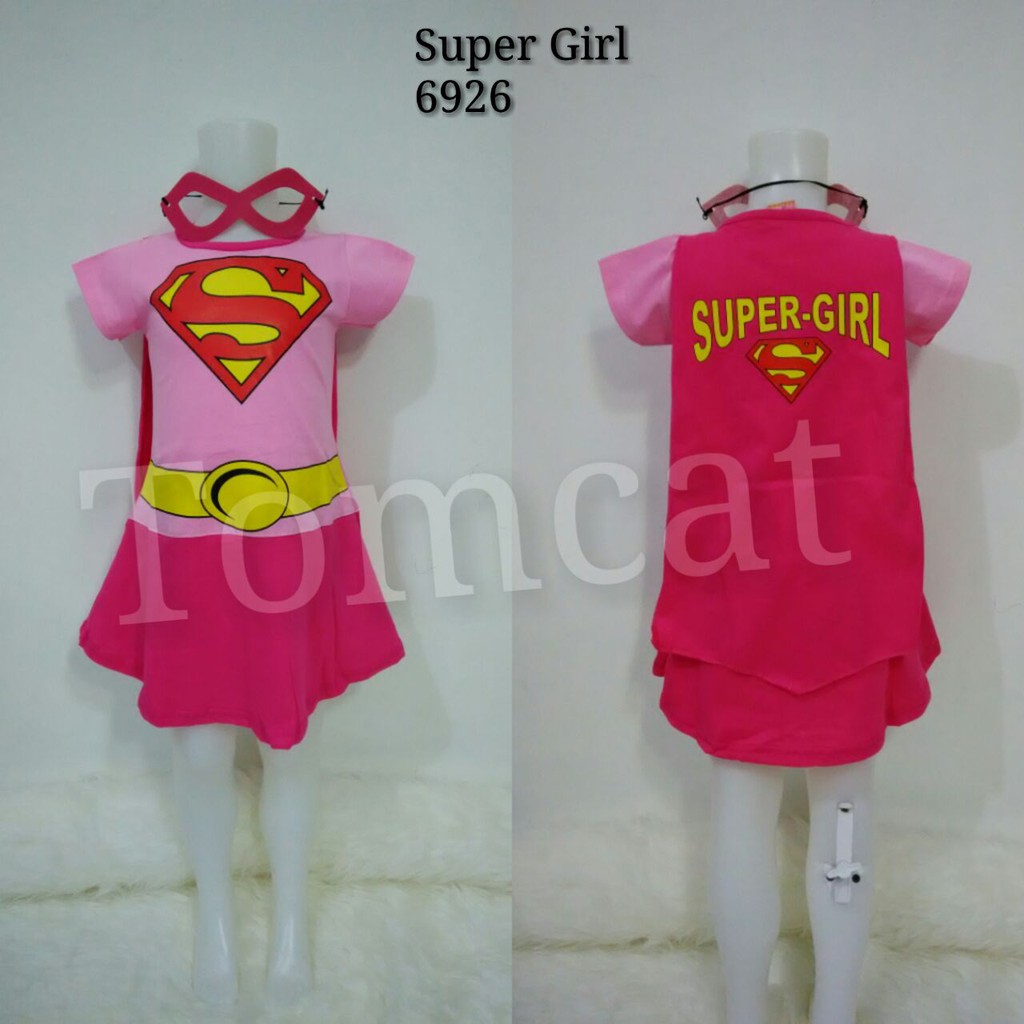 Kostum Anak Perempuan Pink Merah Dress Karakter Superhero Cosplay Karnaval