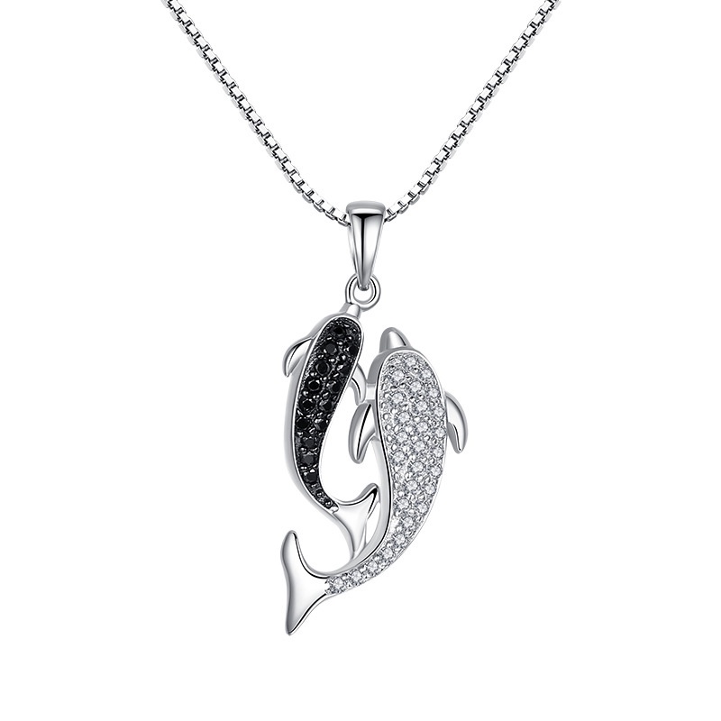 [Ready Stock]Fashion Dolphin Necklace Plated S925 Silver Jeweled Pendant