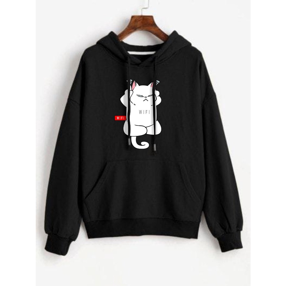 SWEATER HOODIE CAT WIFI PRIA/WANITA FLEECE