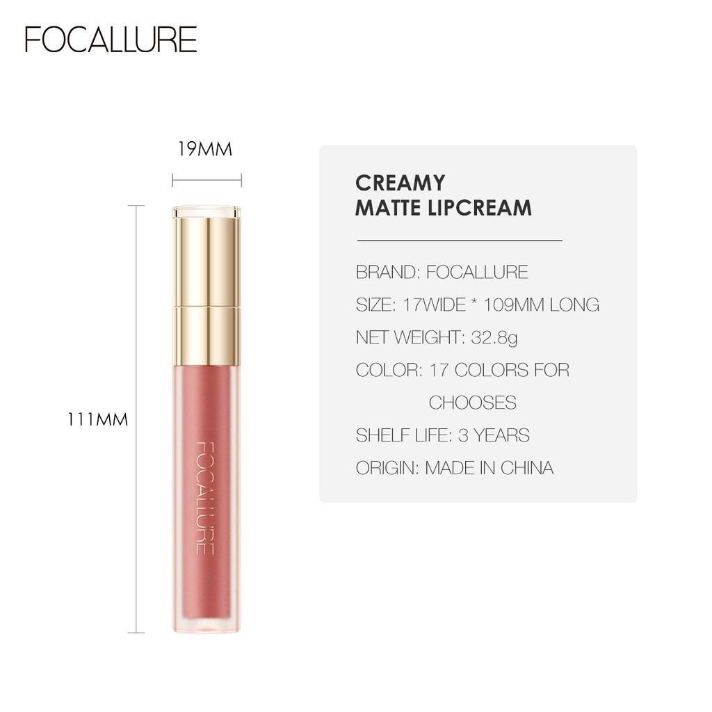 FOCALLURE Velvet Matte Liquid Lipstick Waterproof Lip Clay Lip Mud With Sponge Lip Brush FA210 Blush Eyeshadow Multi-purpose Makeup