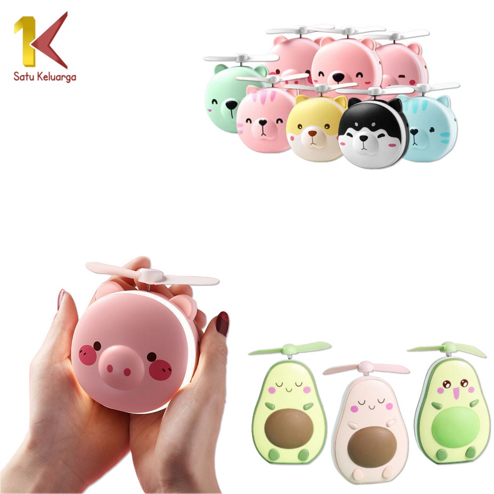 Satu Keluarga Cermin Lampu Led K36 Cermin Make Up LED 3in1 USB Charger Mini Fan Kipas Karakter Porta