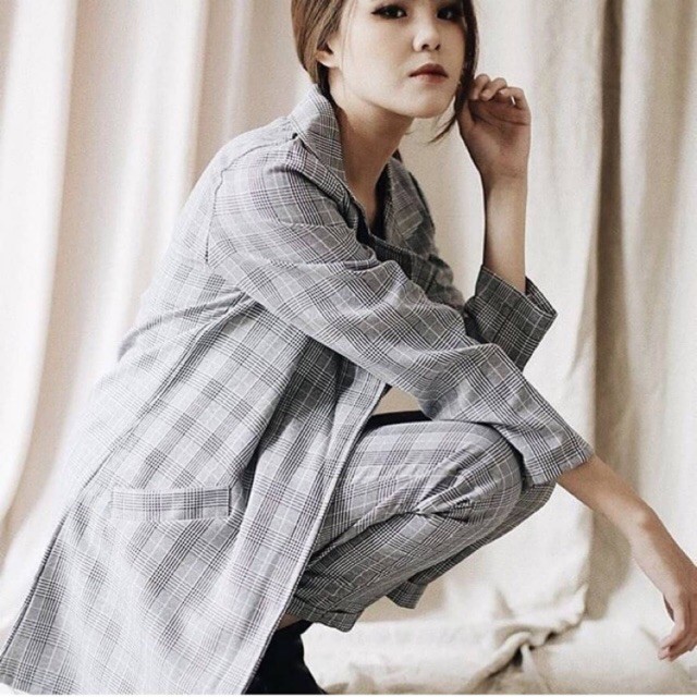 BLAZER WANITA Panjang Hitam Korea Style Kekinian/ One Set Blazer Tartan + Tartan Pants