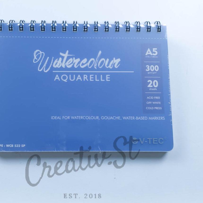 

READY ✅V-Tec Watercolor Book Spiral A5 (300 gsm) Cold Pressed WCB-532SP|KD1