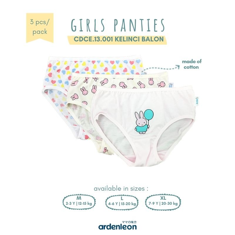 

ARDENLEON (3 pcs) Celana Dalam Anak Perempuan Kelinci Balon CDCE.13.001